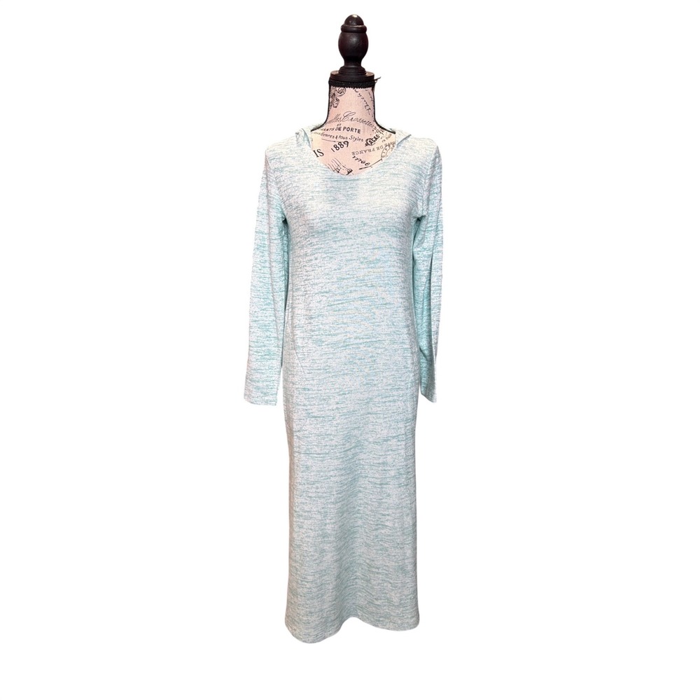 Soft Surroundings Aqua Blue Space Dye Hooded Maxi Dress Long Sleeve Small 2AK83
